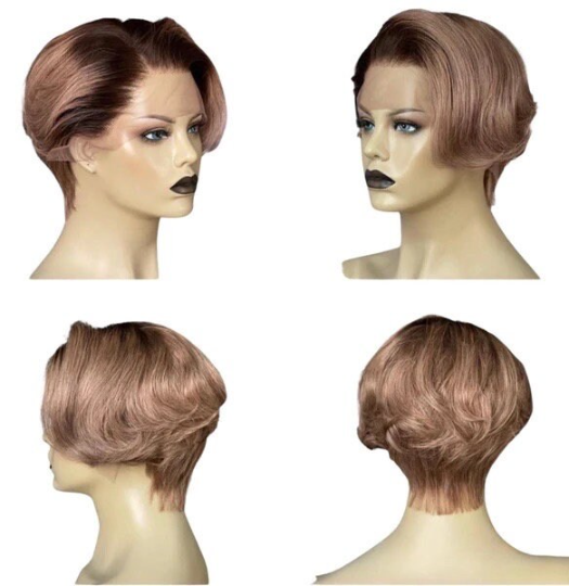 Mbonge-13*4 frontal transparent lace 100% human hair short cut pixie wig