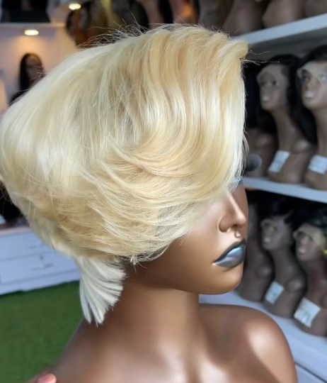 Glueless -13”4 frontal short blonde pixie lace wig