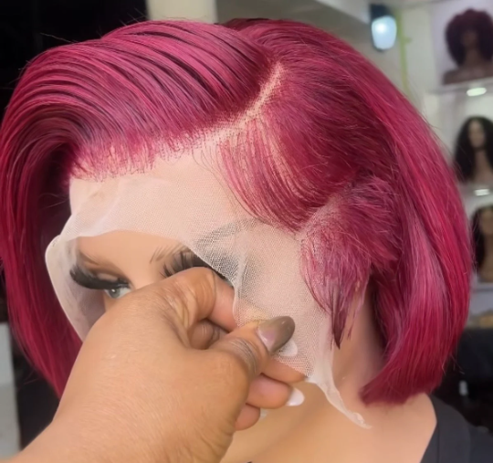 RIRi bad girl - 13"4 Burgundy Bob transparent 100% human hair lace side cut wig