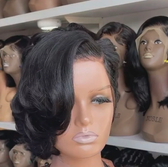 Classy Girl Summer- 13"4 black pixie transparent 100% human hair lace side cut wig
