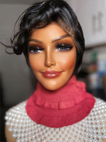 Glueless short black pixie 5”5 100% human hair closure lace wig