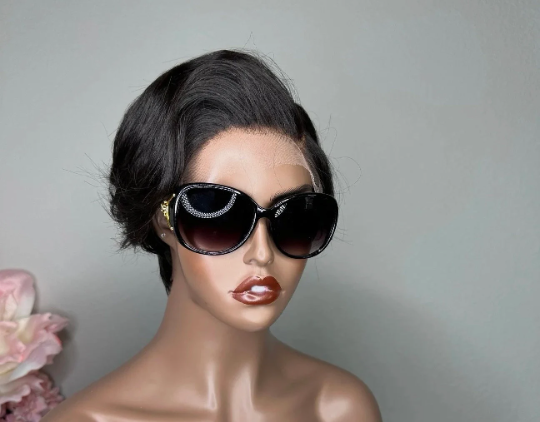 Doris-5”5 transparent 100% human hair closure lace black short cut pixie wig