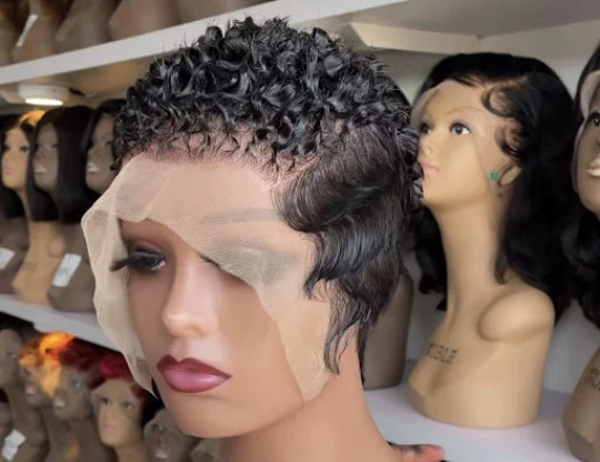 Ciara-13"4 transparent 100% human hair lace short cut pixie frontal wig