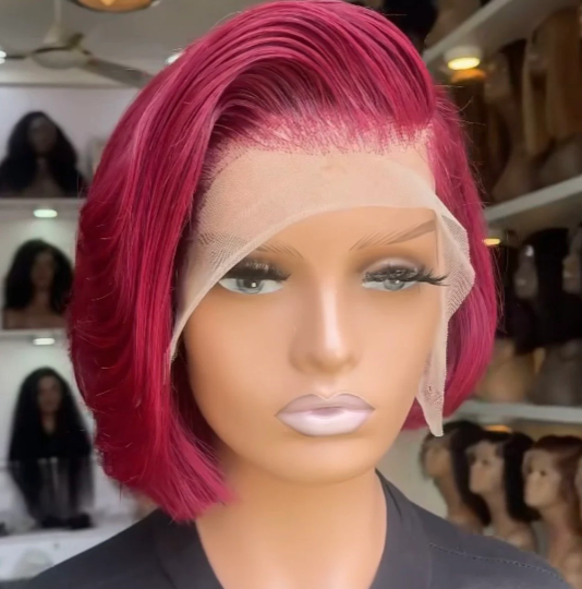 RIRi bad girl - 13"4 Burgundy Bob transparent 100% human hair lace side cut wig