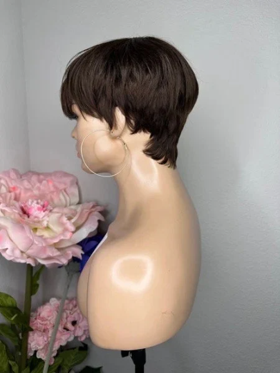 Dorime-Glueless closure 100% human hair lace short cut pixie wig