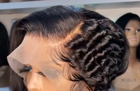 City Girl Summer- 13"4 black pixie 100% human hair transparent lace side cut wig