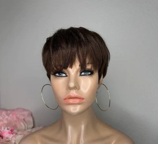 Dorime-Glueless closure 100% human hair lace short cut pixie wig