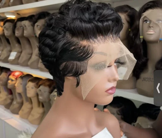Rimena-13"4 transparent 100% human hair frontal lace short cut pixie frontal wig