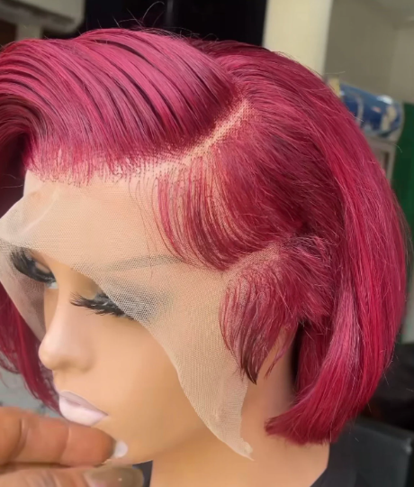 RIRi bad girl - 13"4 Burgundy Bob transparent 100% human hair lace side cut wig