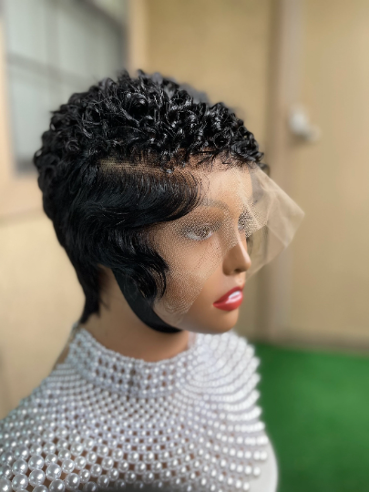 Ciara-13"4 transparent 100% human hair lace short cut pixie frontal wig