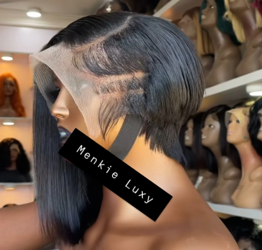 Bribri - 13"4 pixie transparent 100% human hair lace side short cut wig