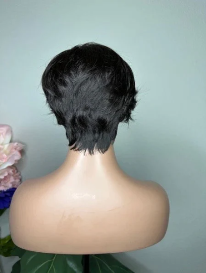 Doris-5”5 transparent 100% human hair closure lace black short cut pixie wig