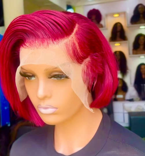 RIRi bad girl - 13"4 Burgundy Bob transparent 100% human hair lace side cut wig