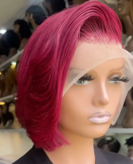 RIRi bad girl - 13"4 Burgundy Bob transparent 100% human hair lace side cut wig