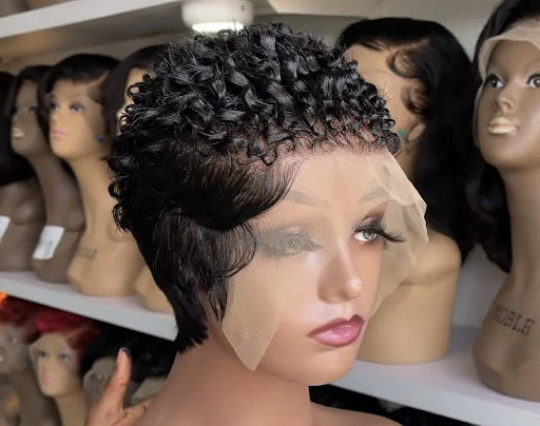 Ciara-13"4 transparent 100% human hair lace short cut pixie frontal wig
