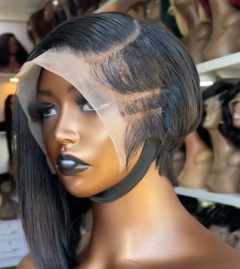 Bribri - 13"4 pixie transparent 100% human hair lace side short cut wig