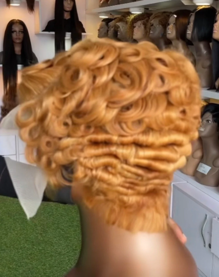 Brown Girl Summer- 13"4 black pixie transparent 100% human hair lace side cut wig