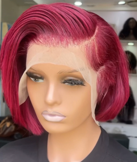 RIRi bad girl - 13"4 Burgundy Bob transparent 100% human hair lace side cut wig