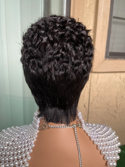 Ciara-13"4 transparent 100% human hair lace short cut pixie frontal wig