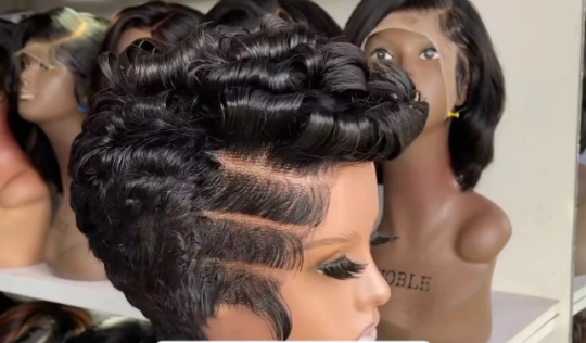 Mbeng-13*4 frontal glueless transparent 100% human hair closure lace black short cut pixie wig