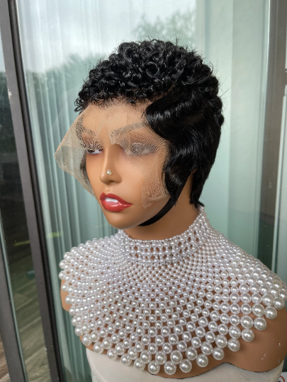 Ciara-13"4 transparent 100% human hair lace short cut pixie frontal wig