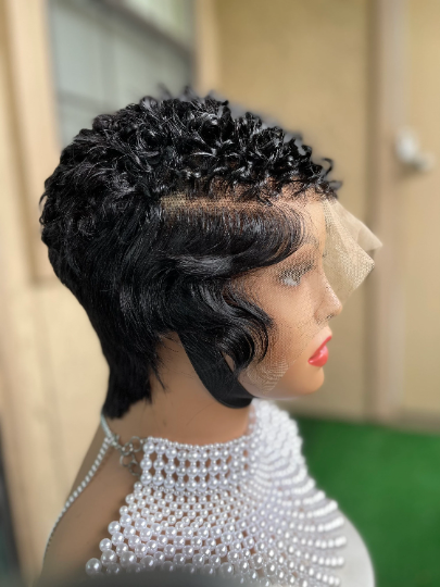 Ciara-13"4 transparent 100% human hair lace short cut pixie frontal wig