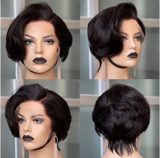 Mbonge-13*4 frontal transparent lace 100% human hair short cut pixie wig