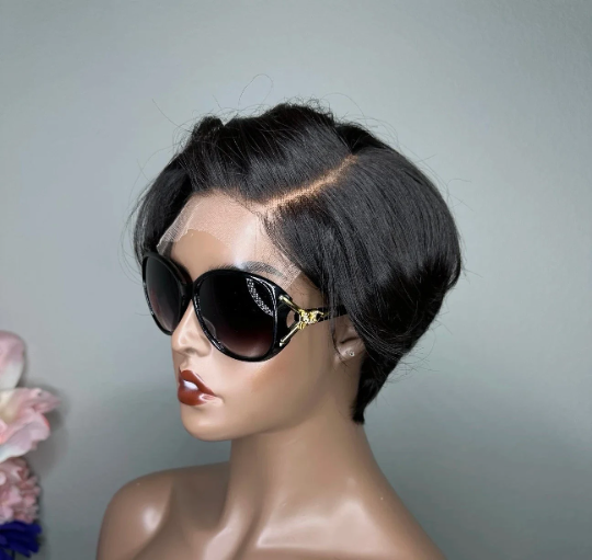Doris-5”5 transparent 100% human hair closure lace black short cut pixie wig