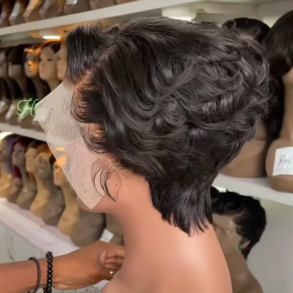 Short Black Transparent Frontal Pixie Wig-100% virgin human hair. Great for summer can be bleached or dye to any color - Menkie Luxy