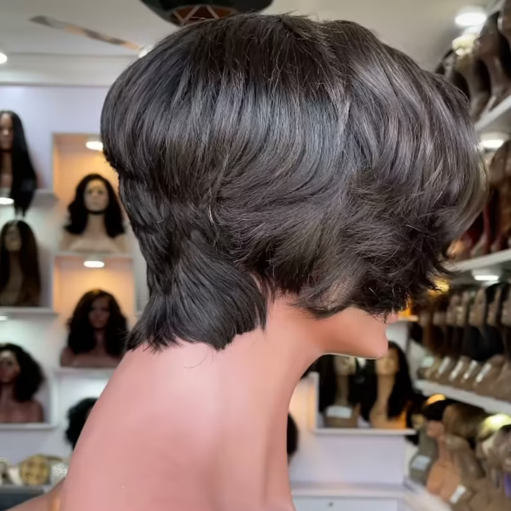 Short Black Transparent Frontal Pixie Wig-100% virgin human hair. Great for summer can be bleached or dye to any color - Menkie Luxy