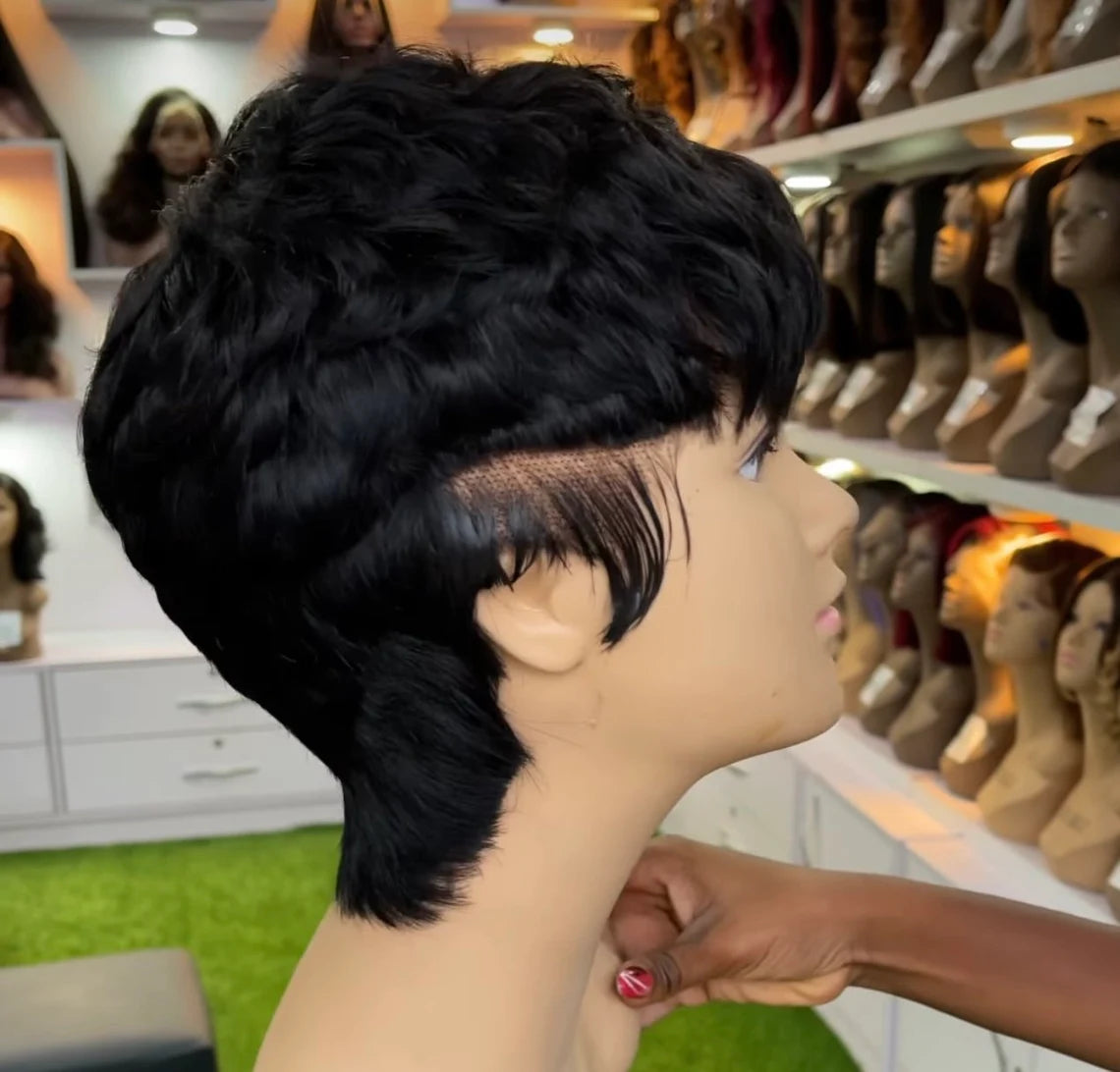 Larissa short 13 pixie black wig-100% Virgin Human Hair 13"4 transparent lace Frontal wig. Great for summer, can be bleached or dye to any color - Menkie Luxy