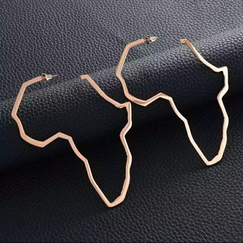 100% Authentic Africa Map Big Hoop Earring.It is great for any Plain 18k gold