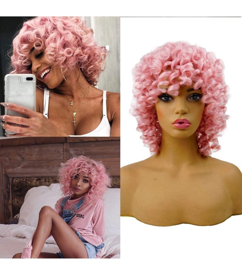Soft fiber curly loose fluffy wavy big afro wigs-This afro big pink