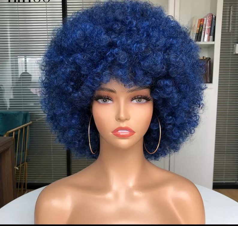 Big soft afro high quality fiber kinky wig-This afro wig is blue