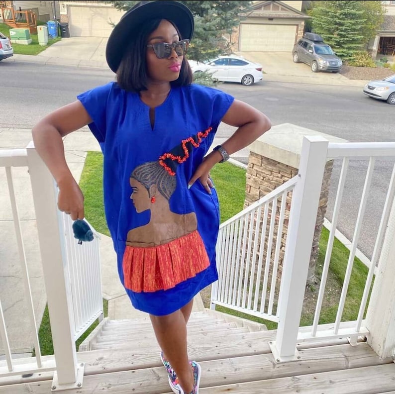 100% hand woven authentic African/Ankara dress. It is hand Orange Danshiki