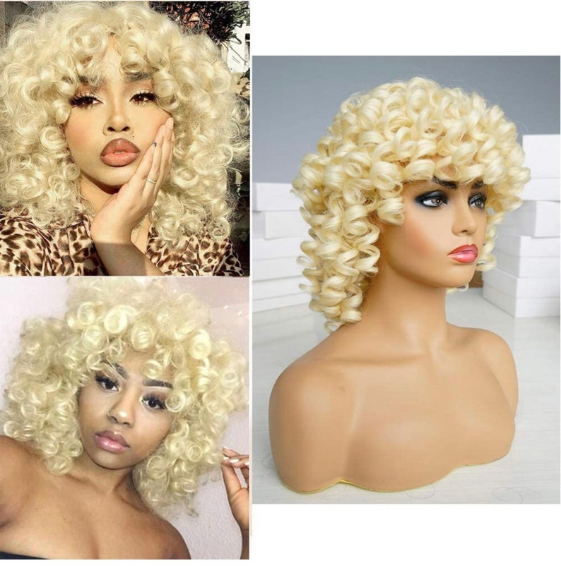 Soft fiber curly loose fluffy wavy big afro wigs-This afro big blonde