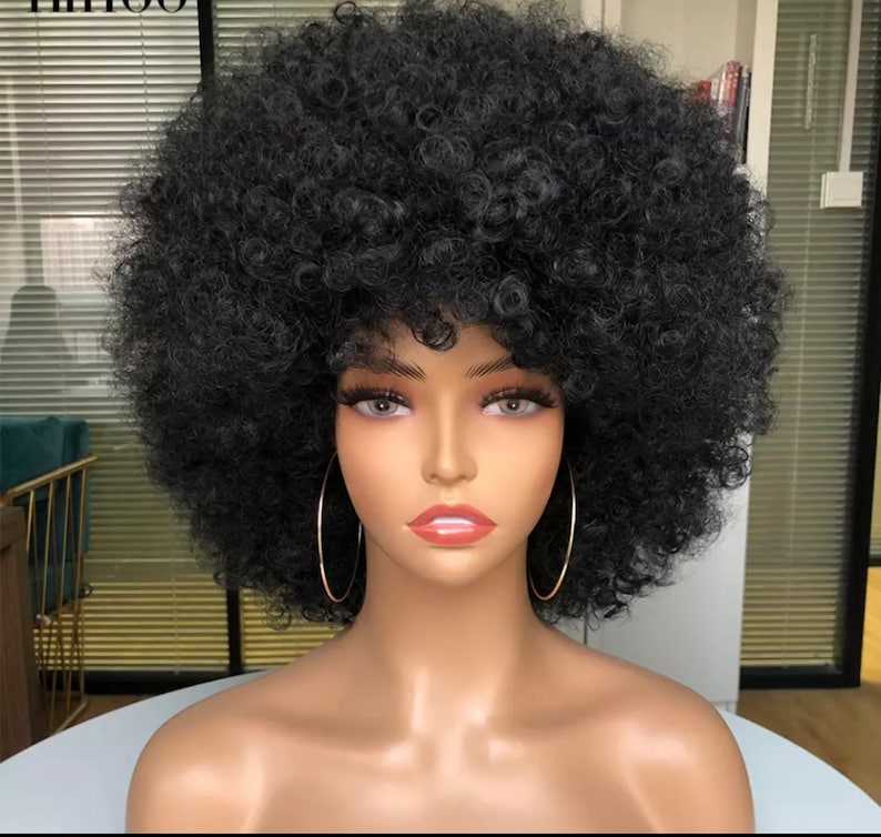 Big soft afro high quality fiber kinky wig-This afro wig is black