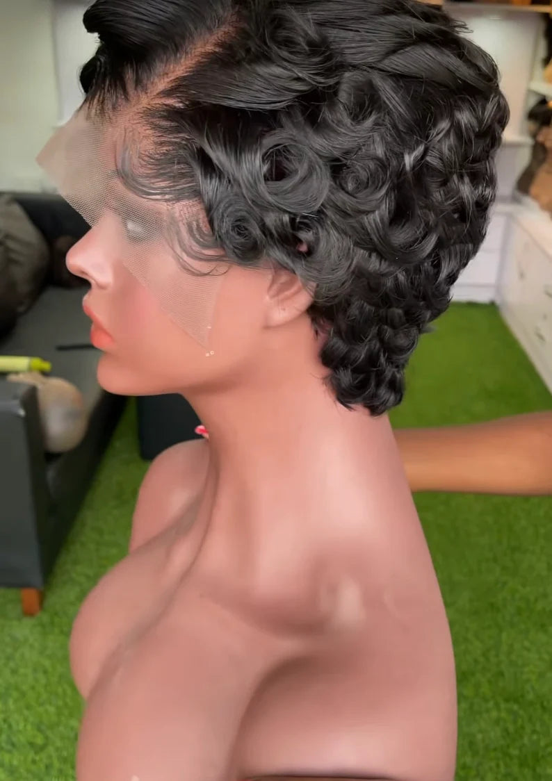 Bola Pixie Black wig-100% virgin human hair lace front wig. Great for summer, can be bleached or dye to any color - Menkie Luxy