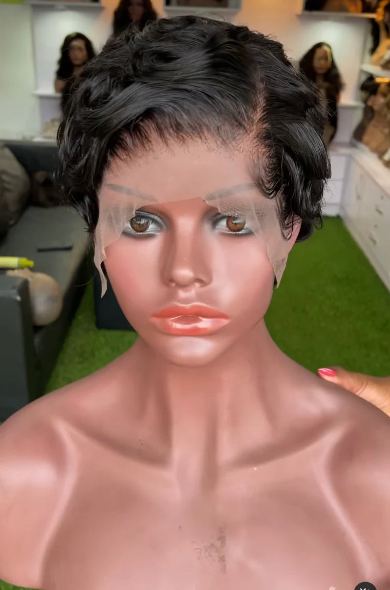 Bola Pixie Black wig-100% virgin human hair lace front wig. Great for summer, can be bleached or dye to any color - Menkie Luxy