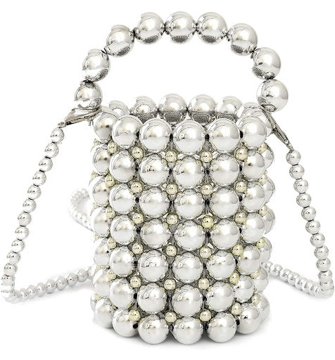 Handmade Pearl Beaded Evening Handbag Top Handle Purse with InnerBag & DustBag