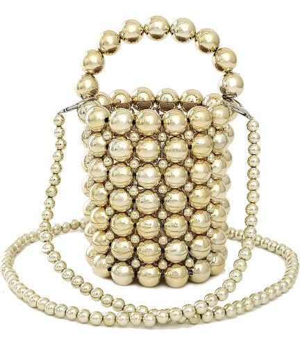 Handmade Pearl Beaded Evening Handbag Top Handle Purse with InnerBag & DustBag