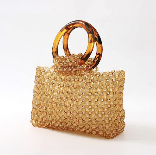 Handmade Pearl Beaded Evening Handbag Top Handle Purse with InnerBag & DustBag