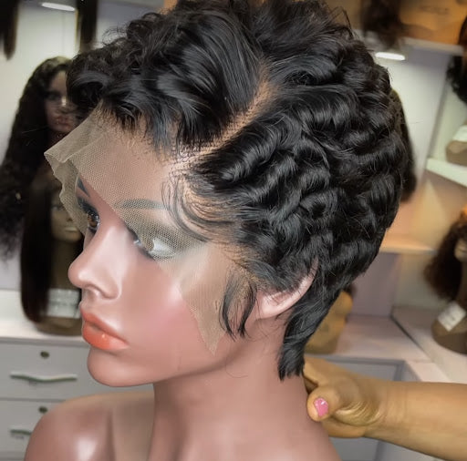 Oleta -13"4 transparent lace cut short pixie frontal wig - Menkie Luxy