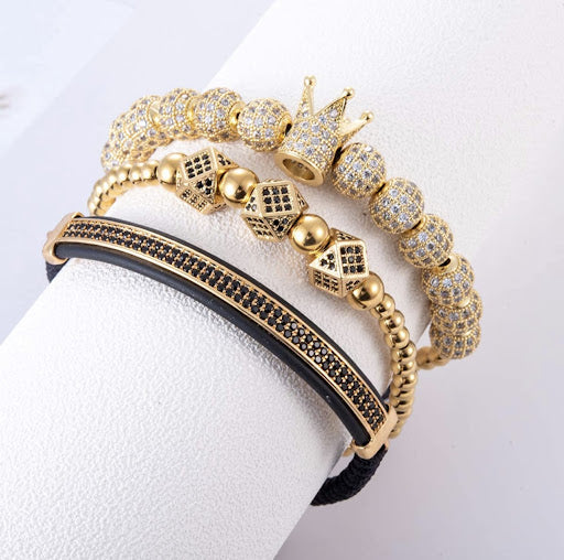 Imperial Crown King Mens Bracelet Pave CZ ,Gold Bracelets for Men Luxury Charm Fashion Cuff Bangle Crown Birthday Jewelry
