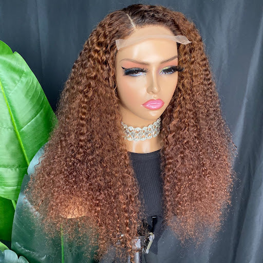 carley 5”5 closure transparent deep curly wig, 18"