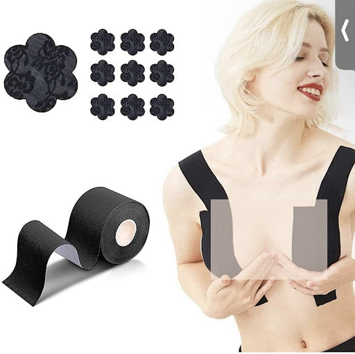 Trending Invisible Breast Lift Tape with Lace Petal Backless Nipple Cover, Boob Tape Boobytape for Breast Lift A-G Cup