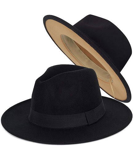 Trendy Fedora Hats for Men & Women Wide Brim Felt Hat Dress Panama Hat Two Tone Fedora