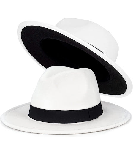 Trendy Fedora Hats for Men & Women Wide Brim Felt Hat Dress Panama Hat Two Tone Fedora