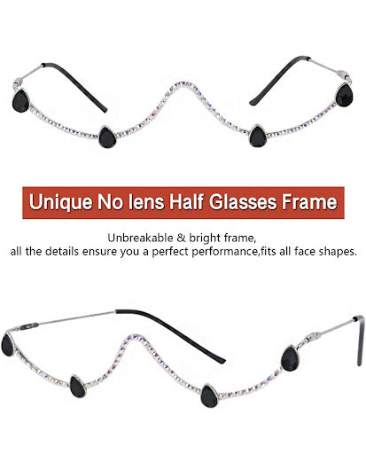 Luxury Half Frame Sparkling Crystal Sunglasses UV Protection Rhinestone Sunglasses Without Lens