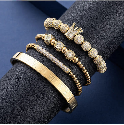 Imperial Crown King Mens Bracelet Pave CZ ,Gold Bracelets for Men Luxury Charm Fashion Cuff Bangle Crown Birthday Jewelry